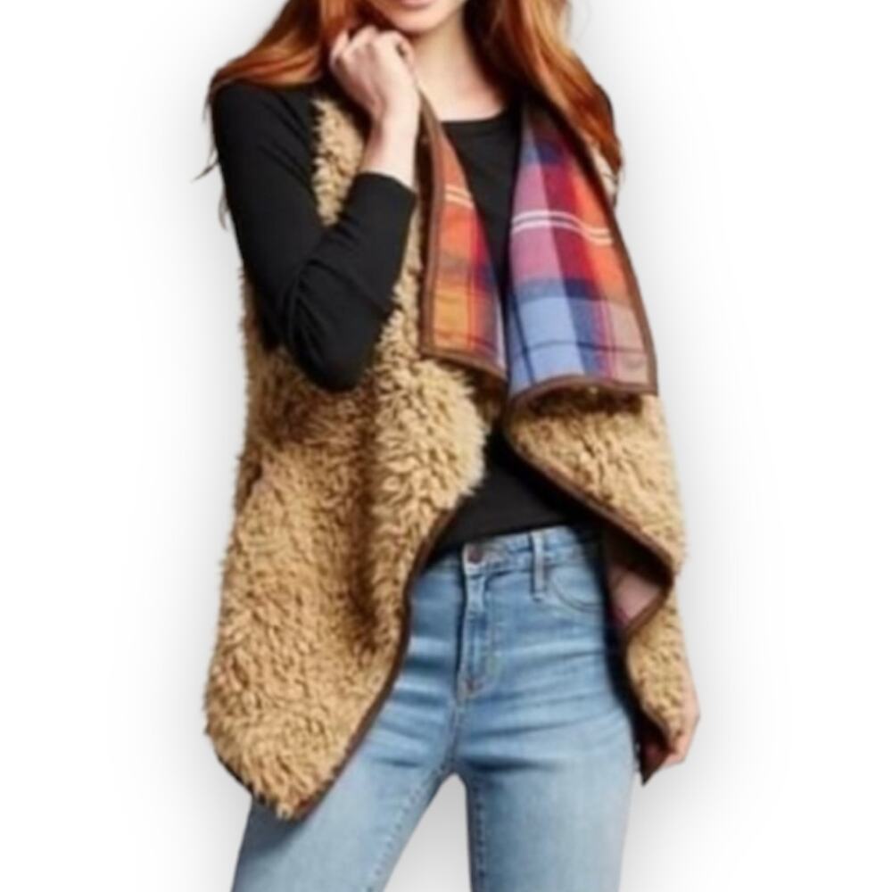 3/$20 Mossimo Supply plaid flannel lined reversible faux fur vest Small Medium